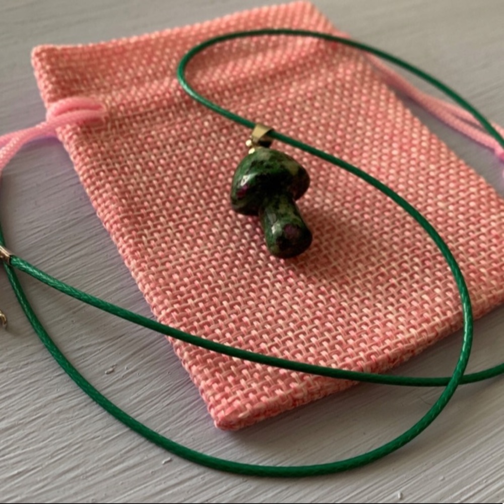 Ruby Zoisite Mushroom Necklace | Mushroom Pendant | Boho Jewelry |Magic Mushroom - Picture 3 of 5